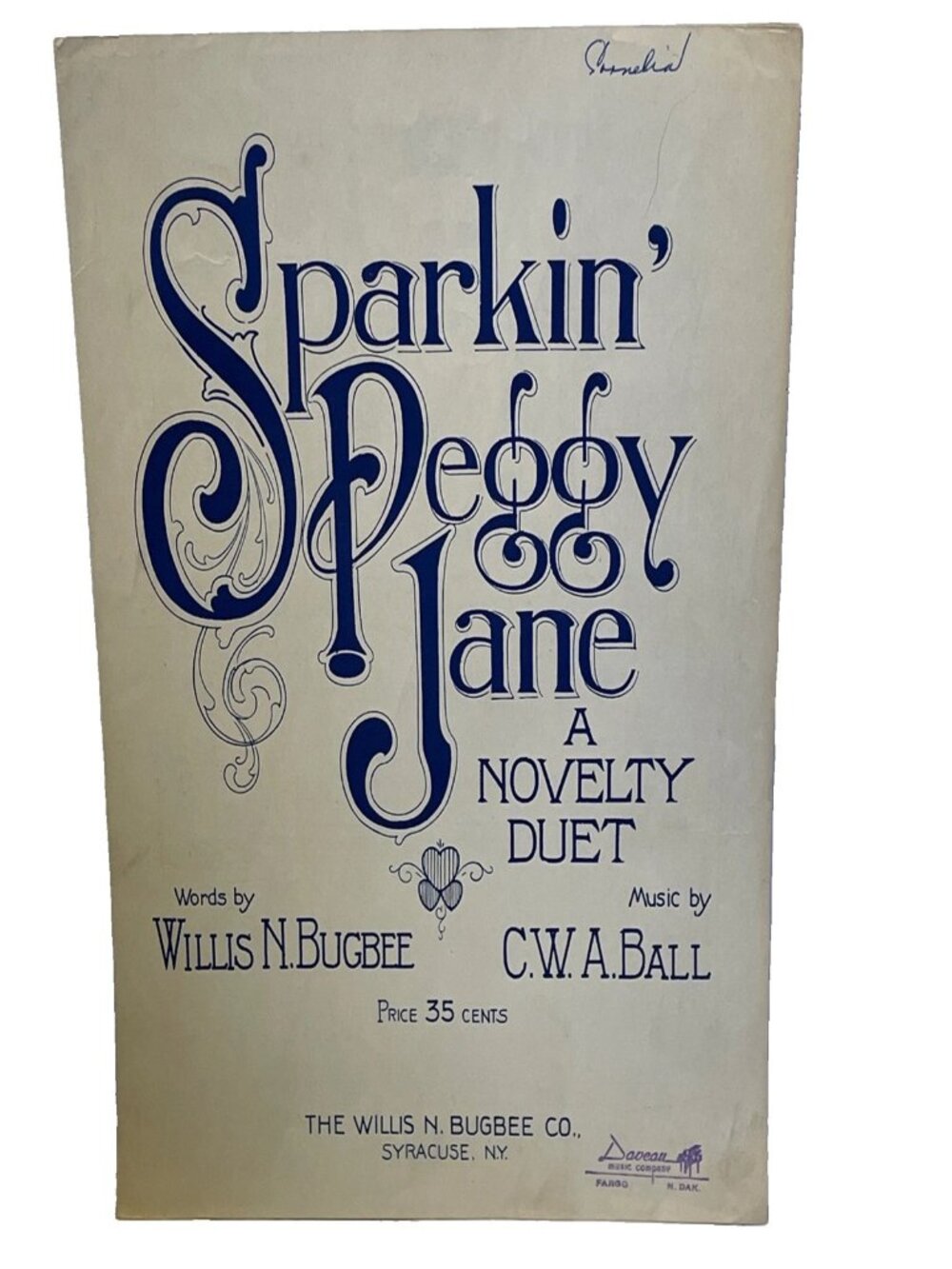Sparkin Peggy Jane 1922 Sheet Music Vintage Novelty Duet Willis Bugbee CW Ball